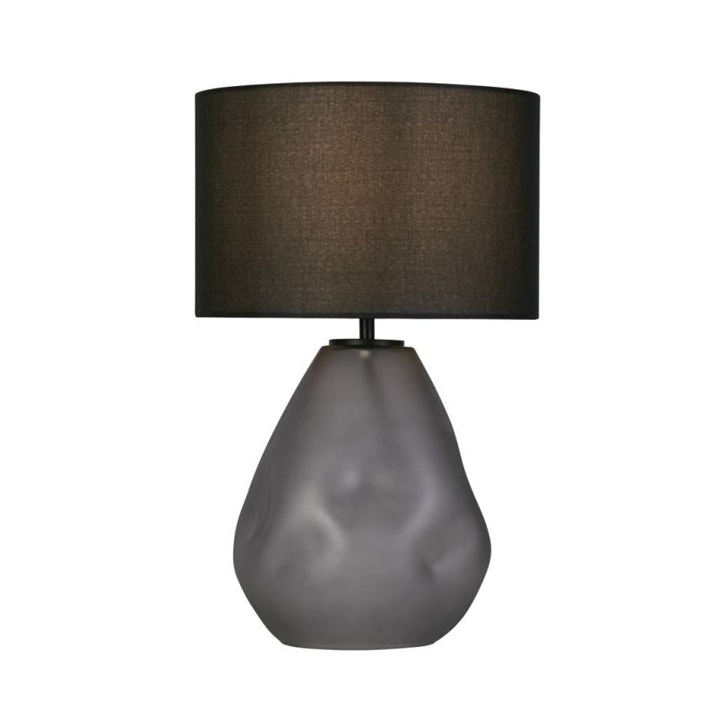 Searchlight-65420BK - Devon - Black Punched Glass Table Lamp with Black Linen Shade