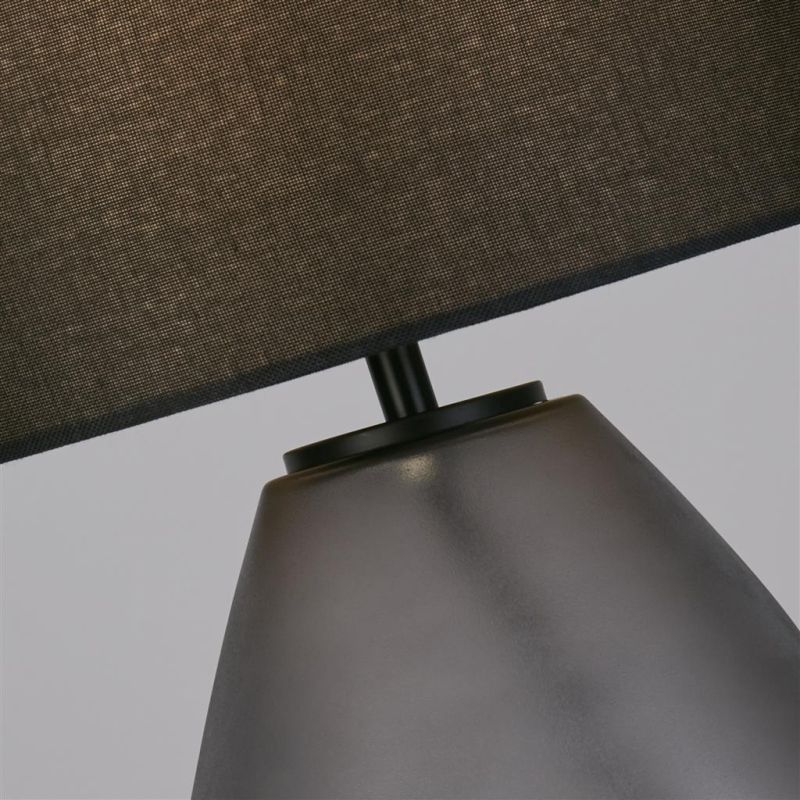 Searchlight-65420BK - Devon - Black Punched Glass Table Lamp with Black Linen Shade