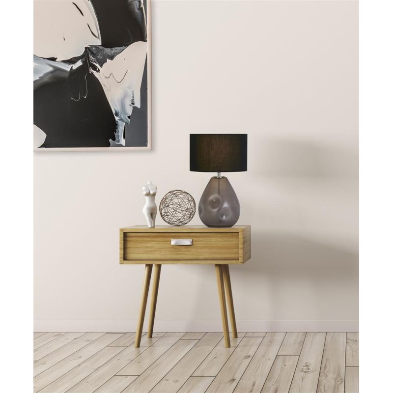 Searchlight-65420BK - Devon - Black Punched Glass Table Lamp with Black Linen Shade