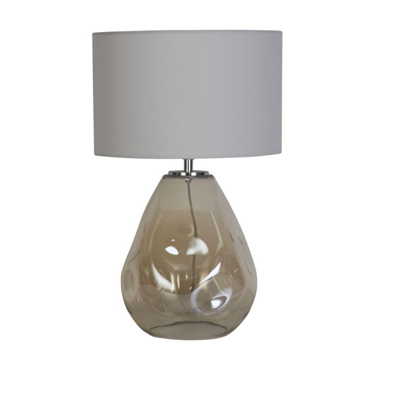 Searchlight-65420CP - Devon - Champagne Punched Glass Table Lamp with Off White Linen Shade