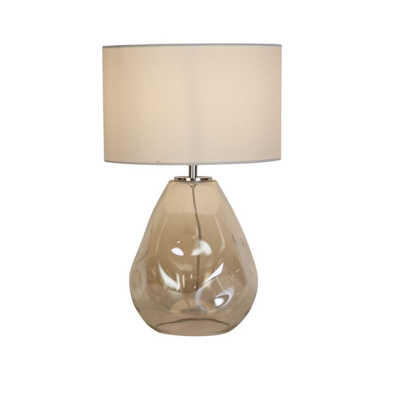 Searchlight-65420CP - Devon - Champagne Punched Glass Table Lamp with Off White Linen Shade