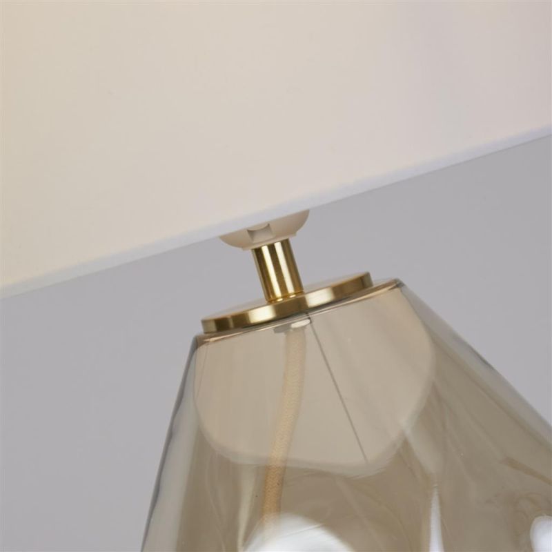 Searchlight-65420CP - Devon - Champagne Punched Glass Table Lamp with Off White Linen Shade