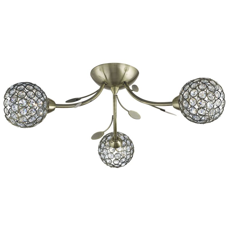 Searchlight-6573-3AB - Bellis II - Antique Brass 3 Light Semi Flush with Crystal