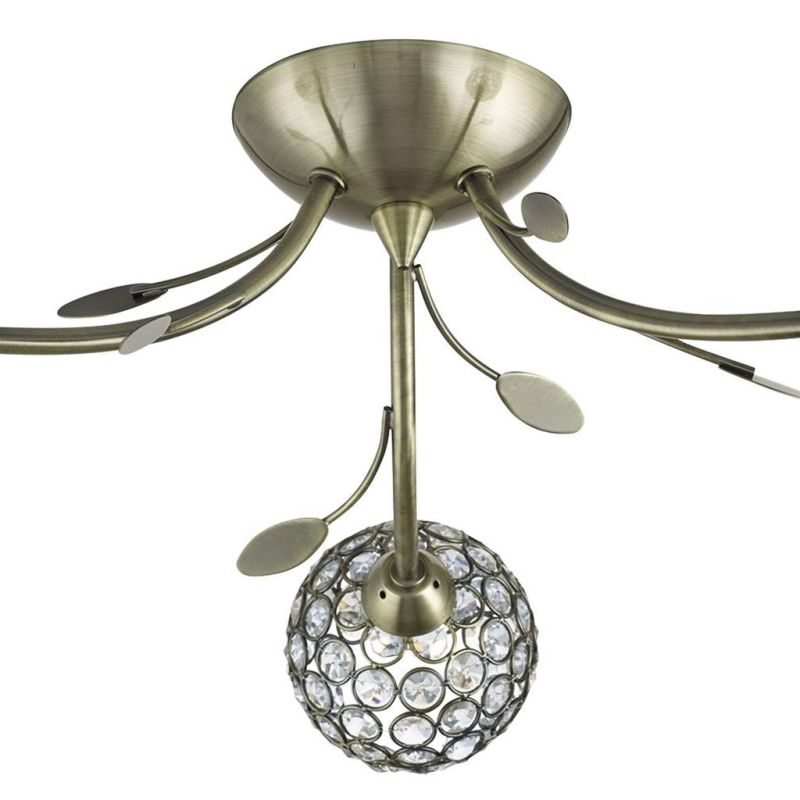 Searchlight-6573-3AB - Bellis II - Antique Brass 3 Light Semi Flush with Crystal