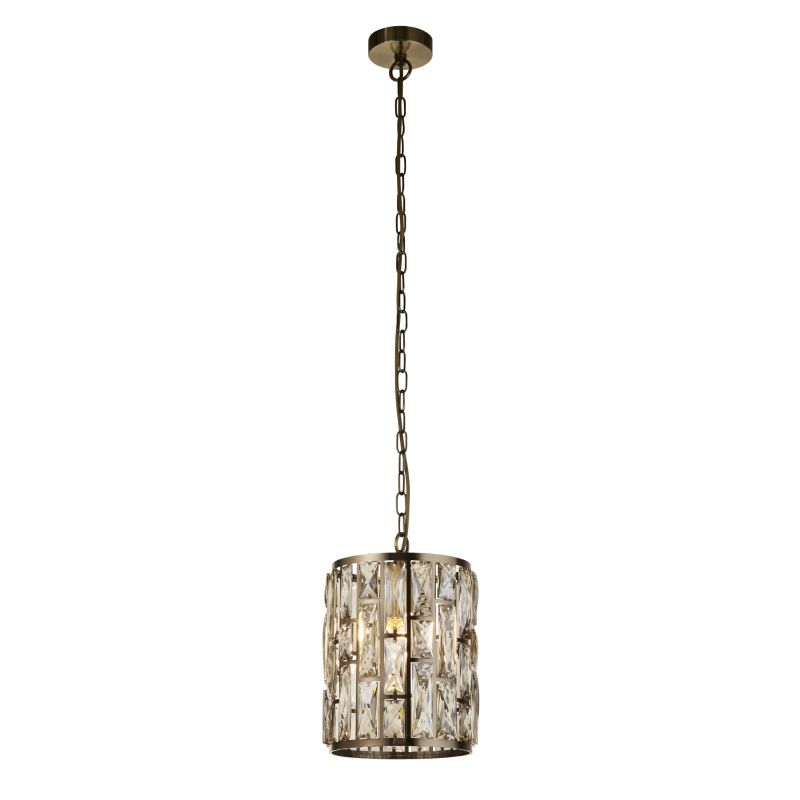 Searchlight-6581-1AB - Bijou - Antique Brass Pendant with Amber Crystal