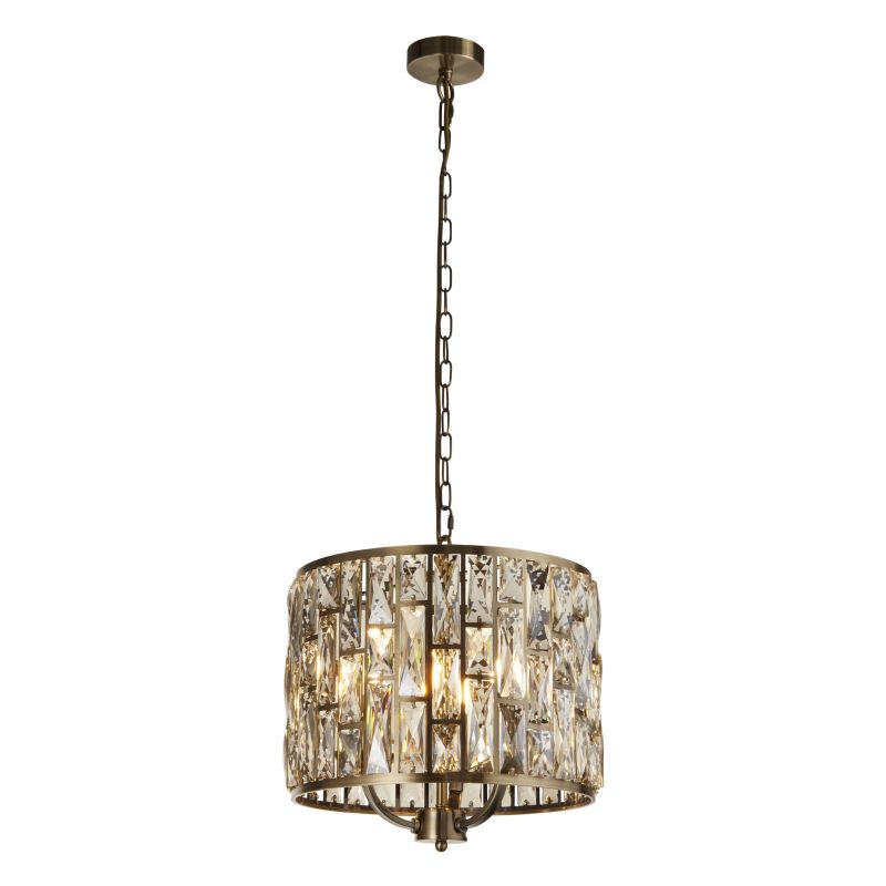 Searchlight-6583-3AB - Bijou - Antique Brass 3 Light Pendant with Amber Crystal