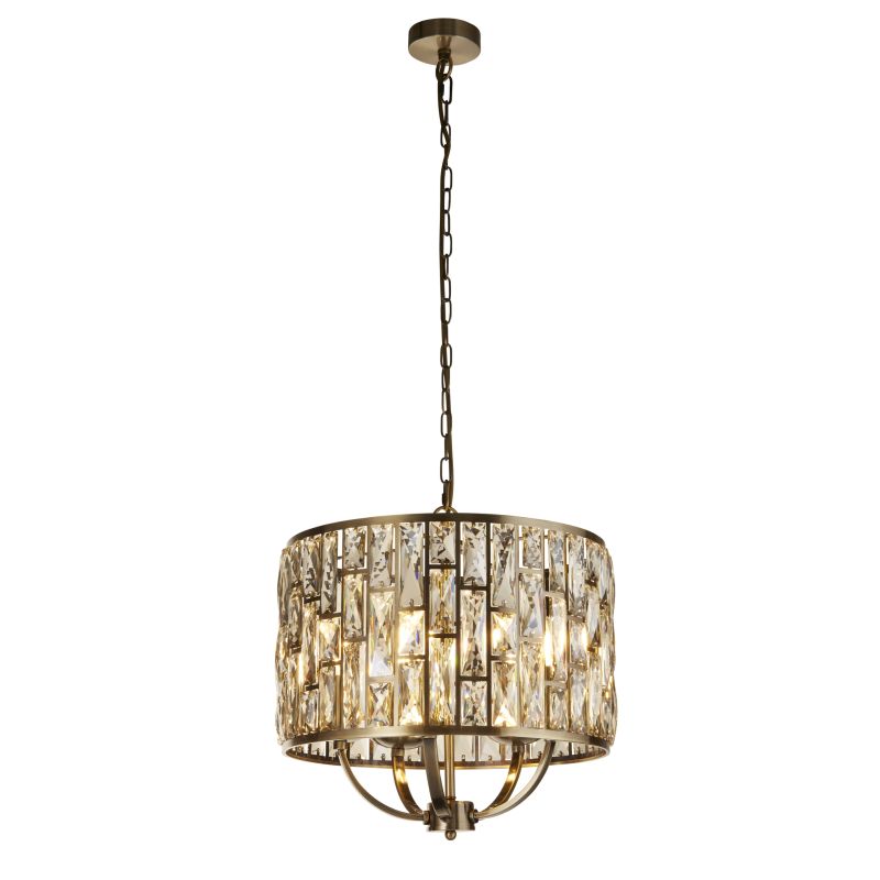 Searchlight-6585-5AB - Bijou - Antique Brass 5 Light Pendant with Amber Crystal
