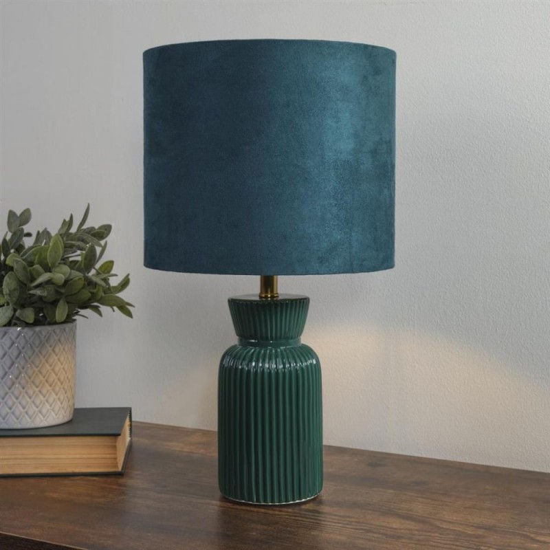 Searchlight-66033EM - Tia - Emerald Ceramic Table Lamp with Green Velvet Shade