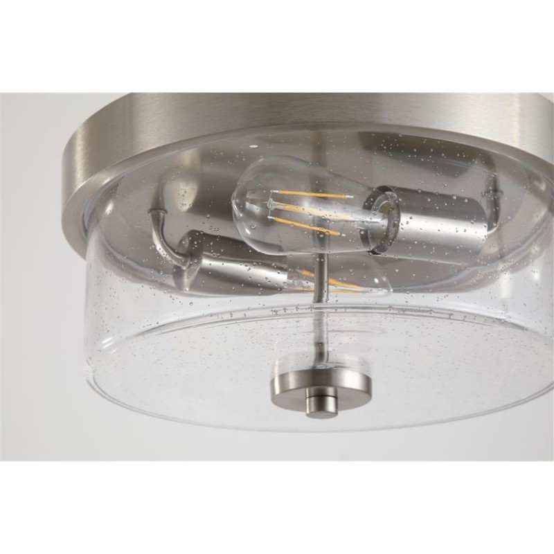 Searchlight-66210-2SS - Preston - Satin Silver 2 Light Flush with Seeded Glass