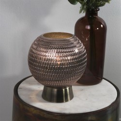 Mila - Antique Brass LED Table Lamp with Brown Glass 