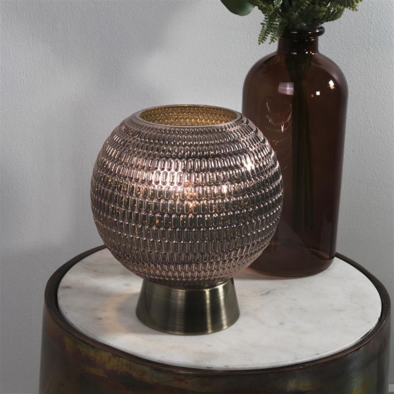 Searchlight-67008AB - Mila - Antique Brass LED Table Lamp with Brown Glass