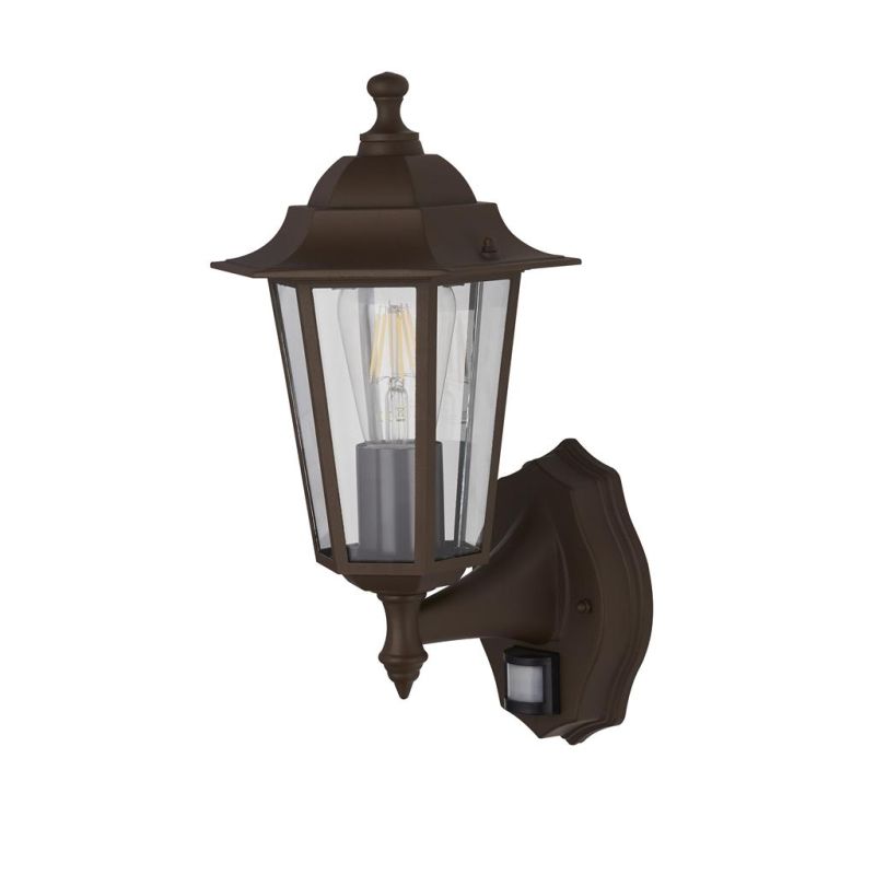 Searchlight-68001RUS - Alex - Outdoor Rust Brown & Clear Glass PIR Wall Lamp