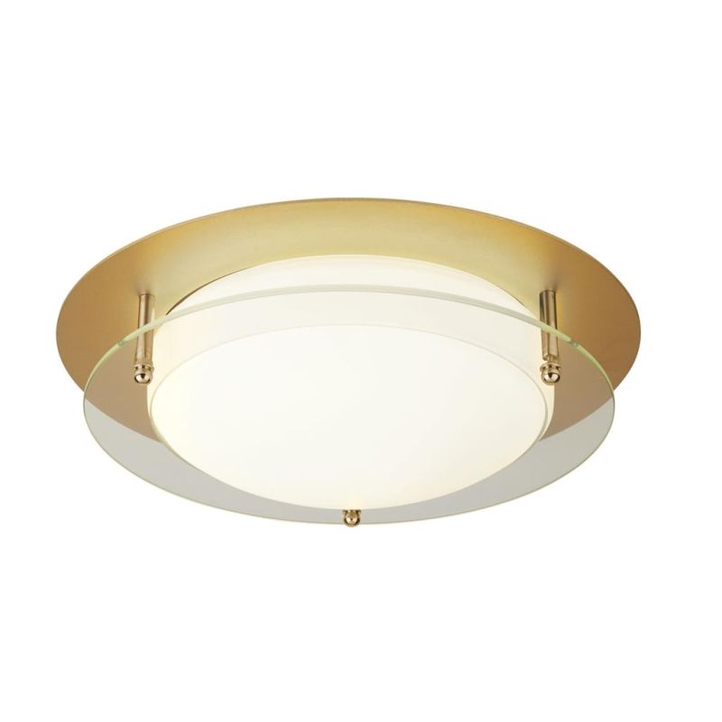 Searchlight-6830-38GO - Limerick - Bathroom Gold LED Flush with Clear & White Glass
