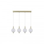 Luminique - Satin Brass 4 Light LED over Island Fitting with White Ribbed Glass