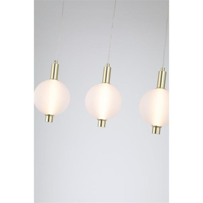 Searchlight-69410-4SB - Luminique - Satin Brass 4 Light LED over Island Fitting with White Ribbed Glass