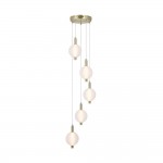 Luminique - Satin Brass 5 Light LED Cluster Pendant with White Ribbed Glass