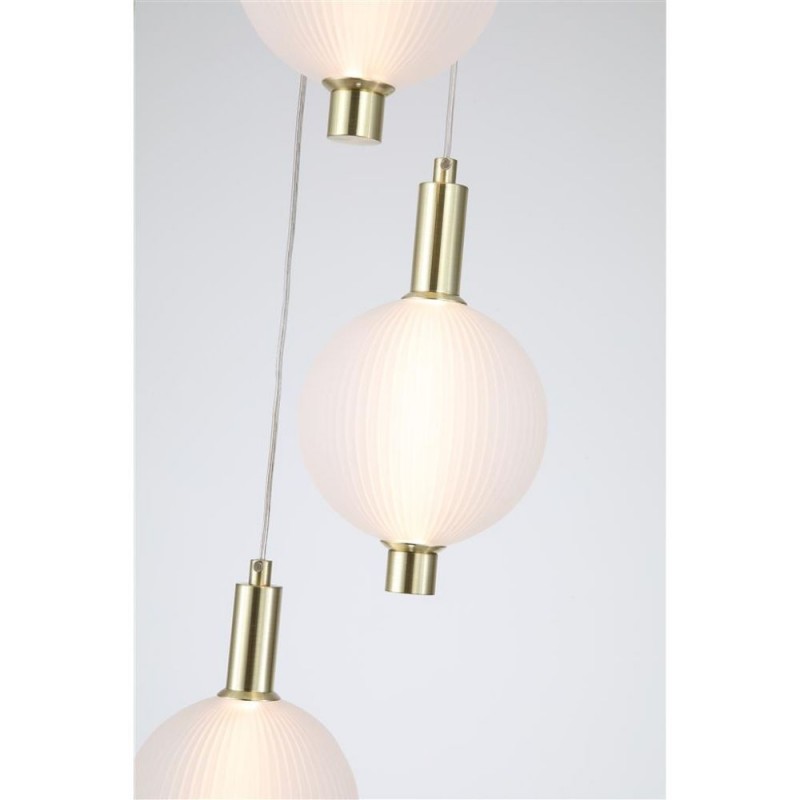 Searchlight-69410-5SB - Luminique - Satin Brass 5 Light LED Cluster Pendant with White Ribbed Glass