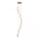 Luminique - Satin Brass 8 Light LED Cluster Pendant with White Ribbed Glass
