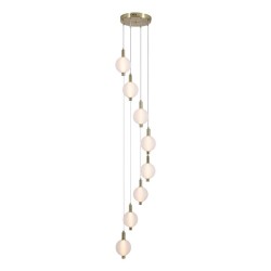 Luminique - Satin Brass 8 Light LED Cluster Pendant with White Ribbed Glass