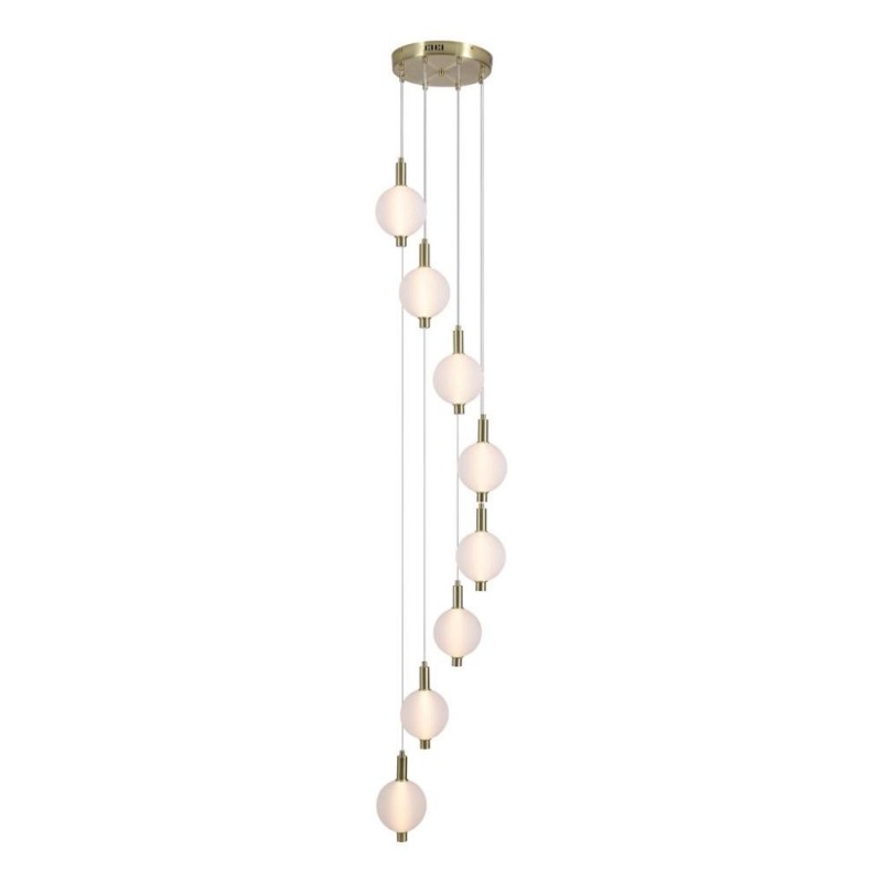 Searchlight-69410-8SB - Luminique - Satin Brass 8 Light LED Cluster Pendant with White Ribbed Glass