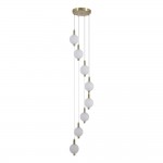 Luminique - Satin Brass 8 Light LED Cluster Pendant with White Ribbed Glass