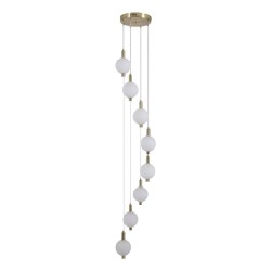 Luminique - Satin Brass 8 Light LED Cluster Pendant with White Ribbed Glass