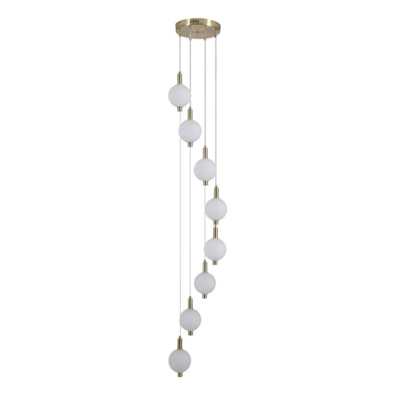 Searchlight-69410-8SB - Luminique - Satin Brass 8 Light LED Cluster Pendant with White Ribbed Glass