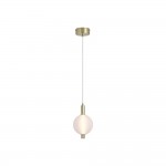 Luminique - Satin Brass LED Pendant with White Ribbed Glass