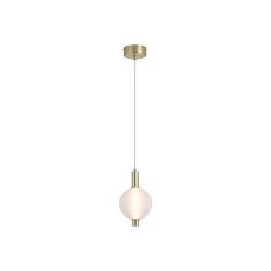 Luminique - Satin Brass LED Pendant with White Ribbed Glass
