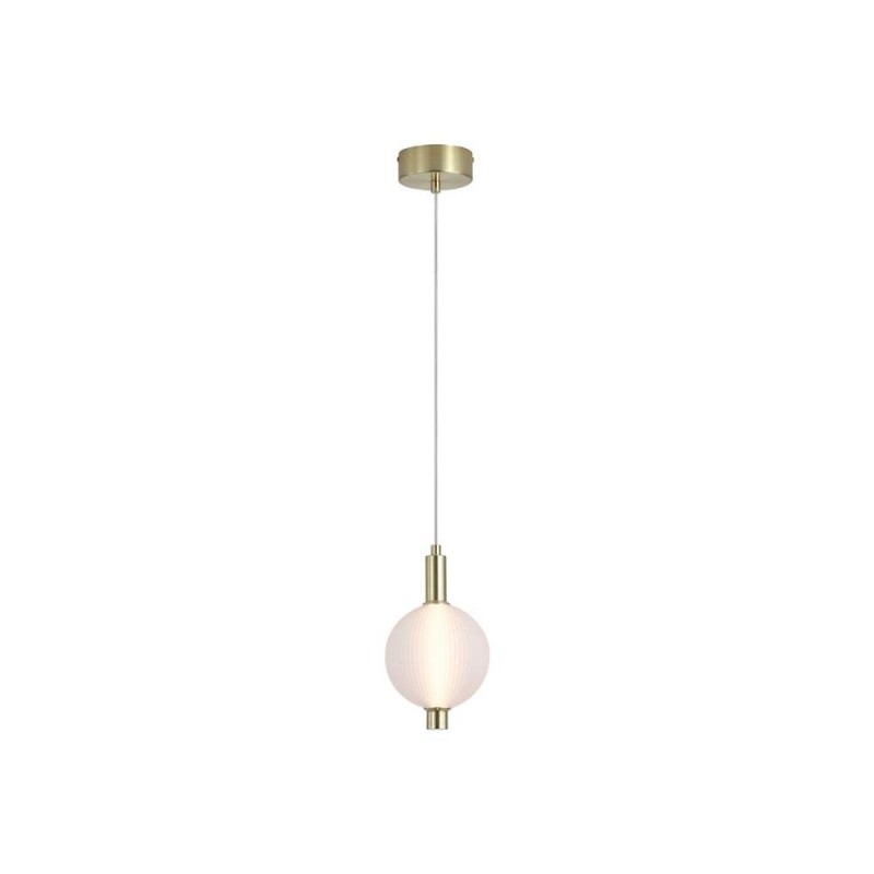Searchlight-69410SB - Luminique - Satin Brass LED Pendant with White Ribbed Glass