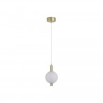 Luminique - Satin Brass LED Pendant with White Ribbed Glass