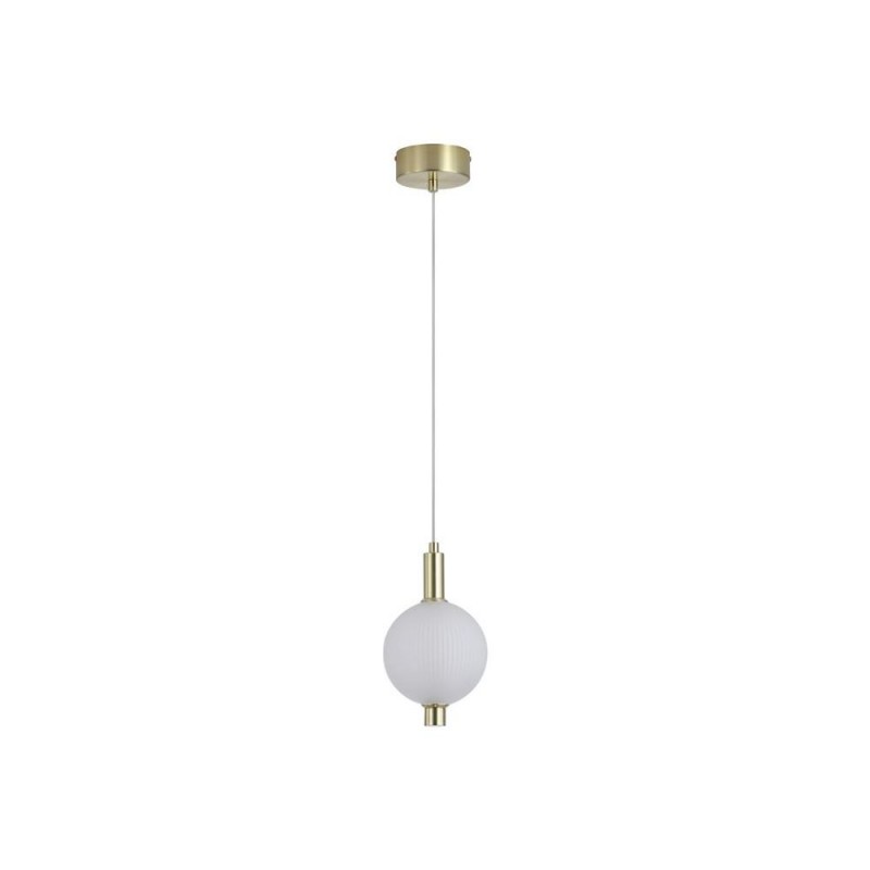 Searchlight-69410SB - Luminique - Satin Brass LED Pendant with White Ribbed Glass