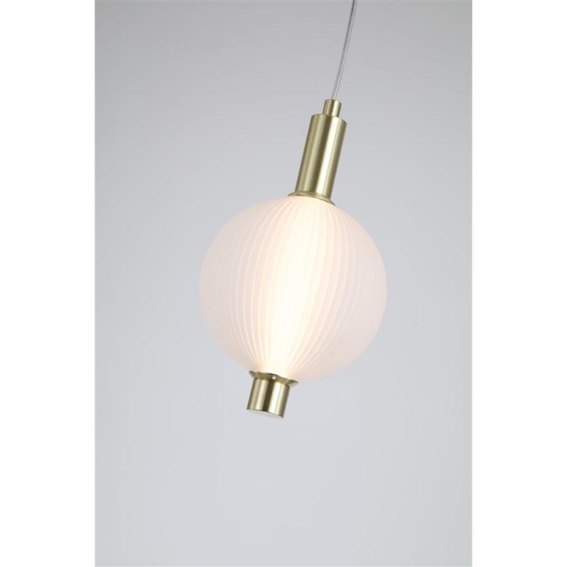 Searchlight-69410SB - Luminique - Satin Brass LED Pendant with White Ribbed Glass
