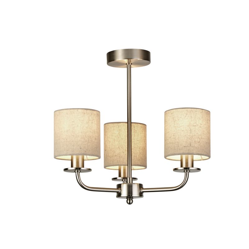 Ceiling Lights - Beech - Natural Linen & Satin Silver 3 Light Semi Flush Searchlight-700814 - Beech - Natural Linen & Satin Silver 3 Light Semi Flush
