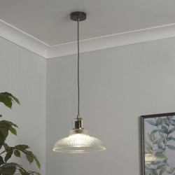 Furze - Black & Brass Pendant with Ribbed Glass Furze - Black & Brass Pendant with Ribbed Glass