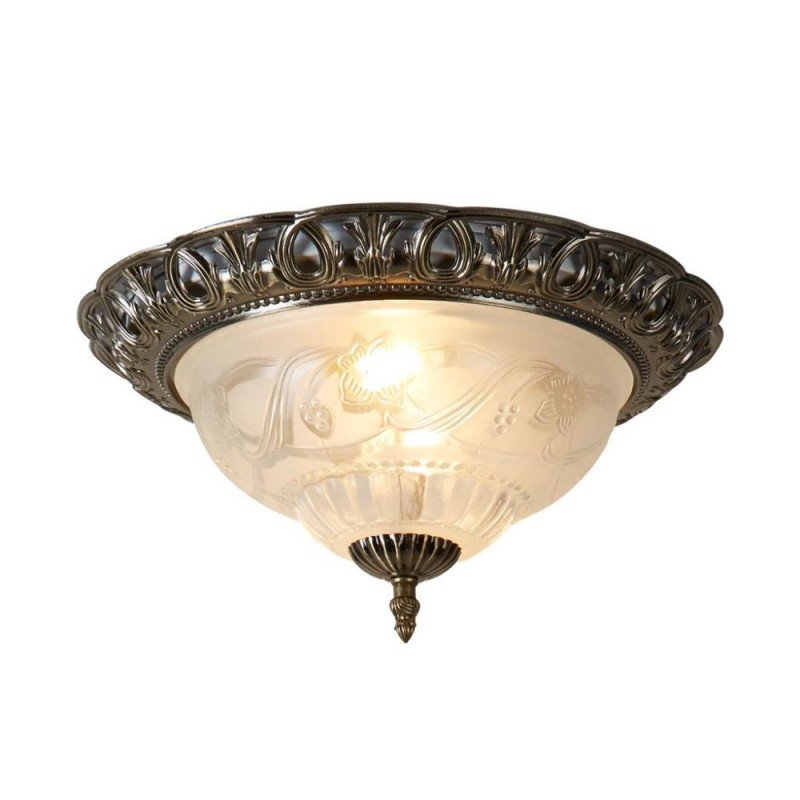 Searchlight-7045-13 - Derby - Antique Brass 2 Light Flush with Decorative Glass