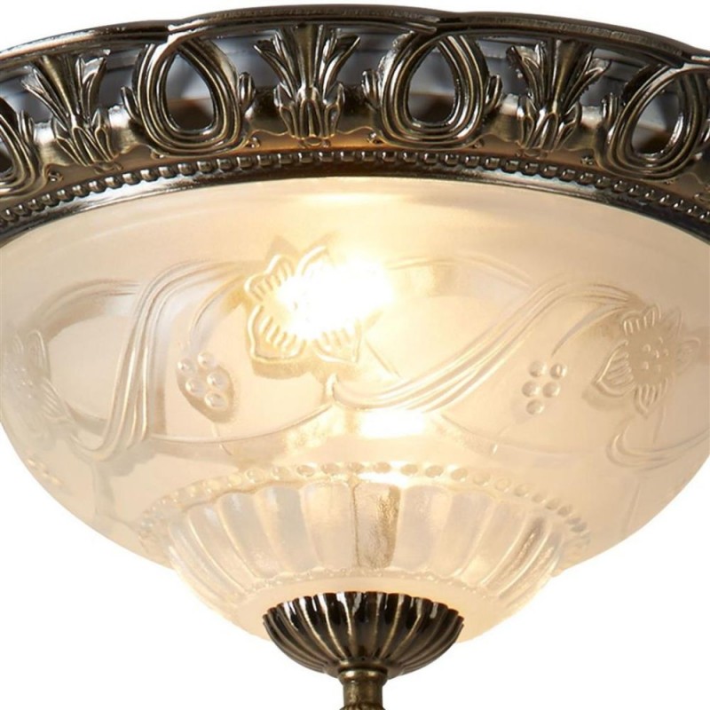 Searchlight-7045-13 - Derby - Antique Brass 2 Light Flush with Decorative Glass