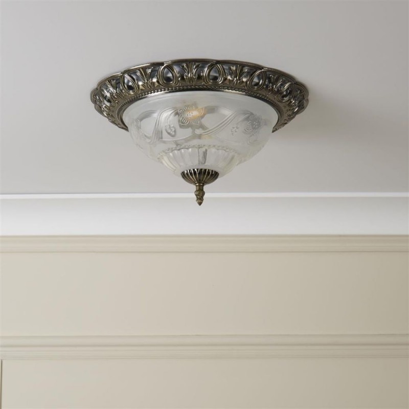 Searchlight-7045-13 - Derby - Antique Brass 2 Light Flush with Decorative Glass