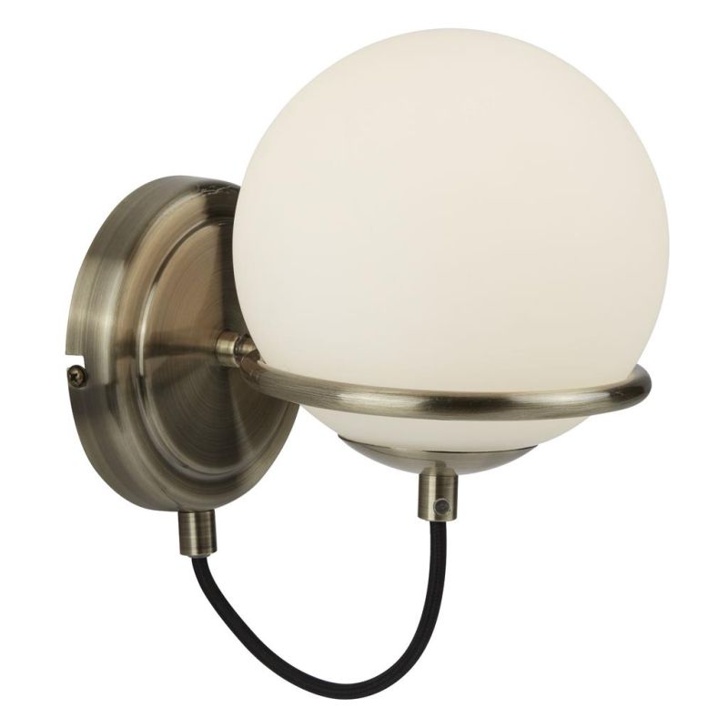 Searchlight-7091AB - Sphere - White Glass & Antique Brass Wall Lamp