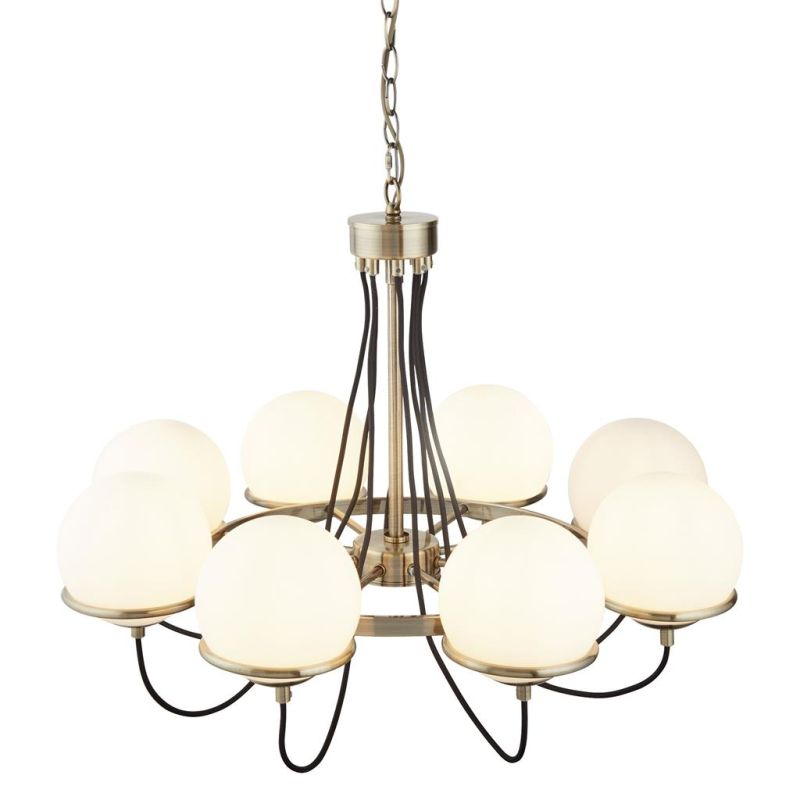 Searchlight-7098-8AB - Sphere - White Glass & Antique Brass 8 Light Centre Fitting