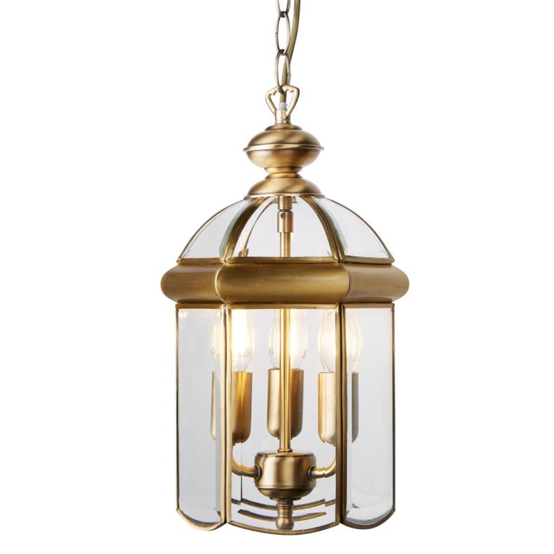Searchlight-7133AB - Bevelled Lantern - Antique Brass with Glass 3 Light Lantern Pendant