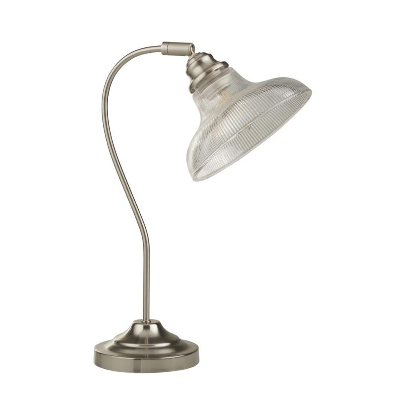Searchlight-7180SS - Bistro III - Satin Silver Table Lamp with Ribbed Glass