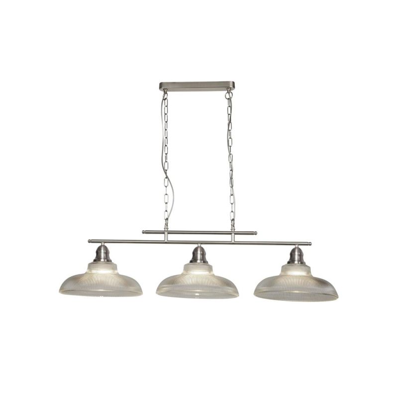 Searchlight-7183-3SS - Bistro III - Satin Silver 3 Light over Island Fitting with Ribbed Glass