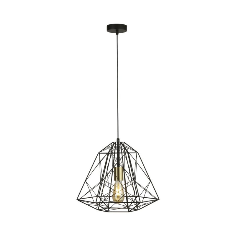 Searchlight-7271BK - Geometric Cage - Black & Satin Brass Pendant