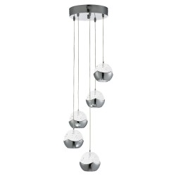 Ice Ball - Chrome 5 Light LED Cluster Pendant with Clear Bubbled Glass