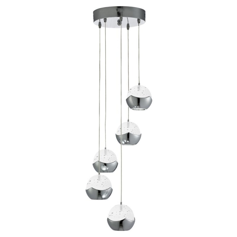 Searchlight-7355-5CC - Ice Ball - Chrome 5 Light LED Cluster Pendant with Clear Bubbled Glass