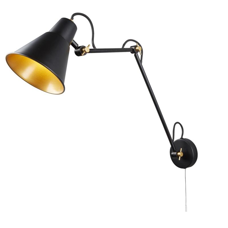 Searchlight-7403BK - Swing Arm - Black & Gold Swing Wall Lamp
