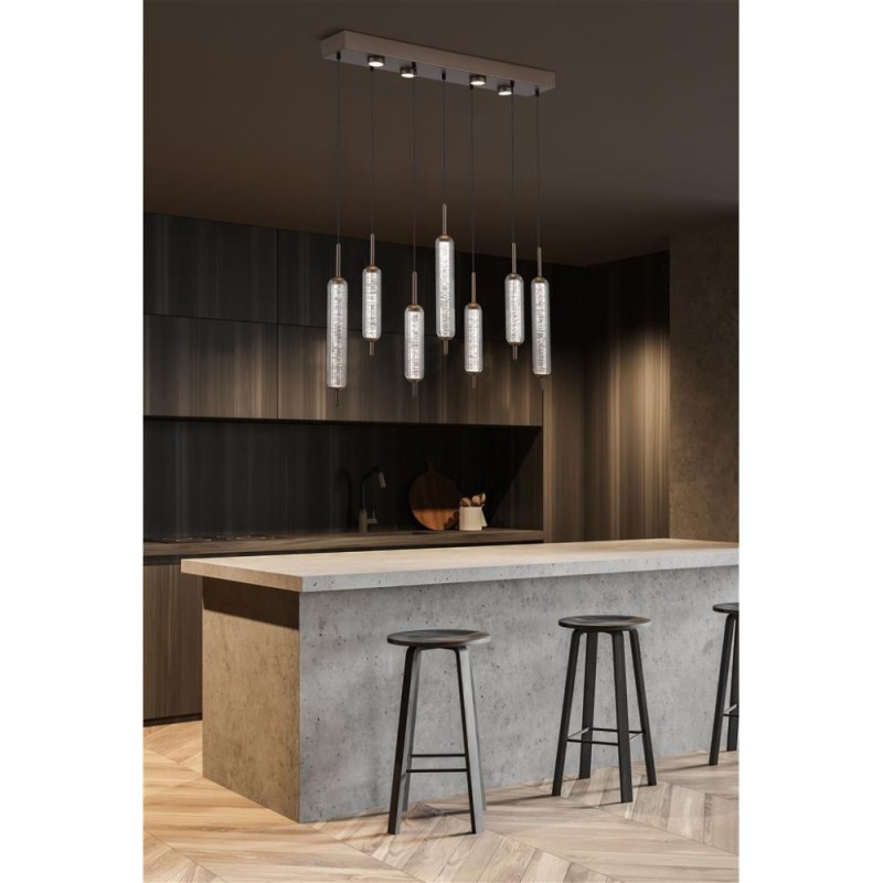 Searchlight-76210-7CL - Cattail - Latte 11 Light LED over Island Fitting with Clear Bubble Glass