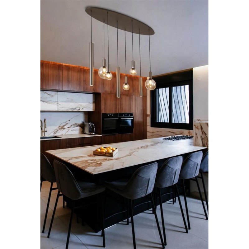 Searchlight-76318-8LT - Lyon - Latte 8 Light over Island Fitting with Amber Glass