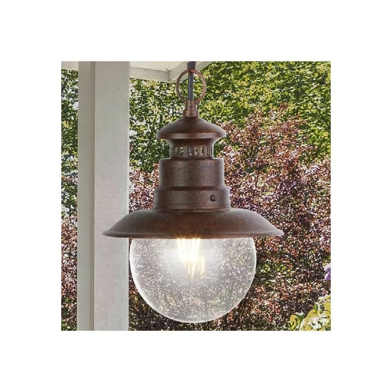Outdoor - Station - Outdoor Clear Glass & Rustic Brown Pendant Searchlight-7653RU - Station - Outdoor Clear Glass & Rustic Brown Pendant